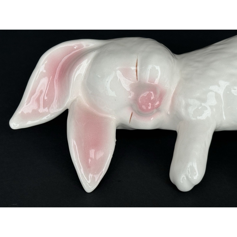 Vintage Sleeping Bunny Rabbit Ceramic Shelf Sitter/Mantel Display White/Pink USA - Picture 3 of 11